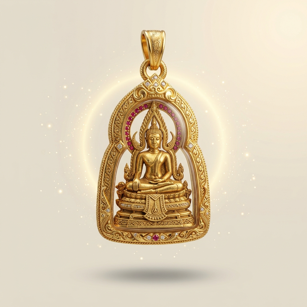 พระพุทธชินราชเลี่ยมทองคำแท้ 3D มิติ มวลสารศักดิ์สิทธิ์